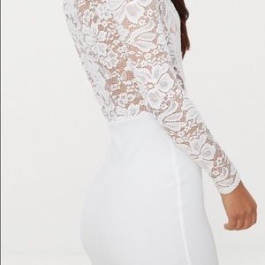 white lace top long sleeve bodycon dress